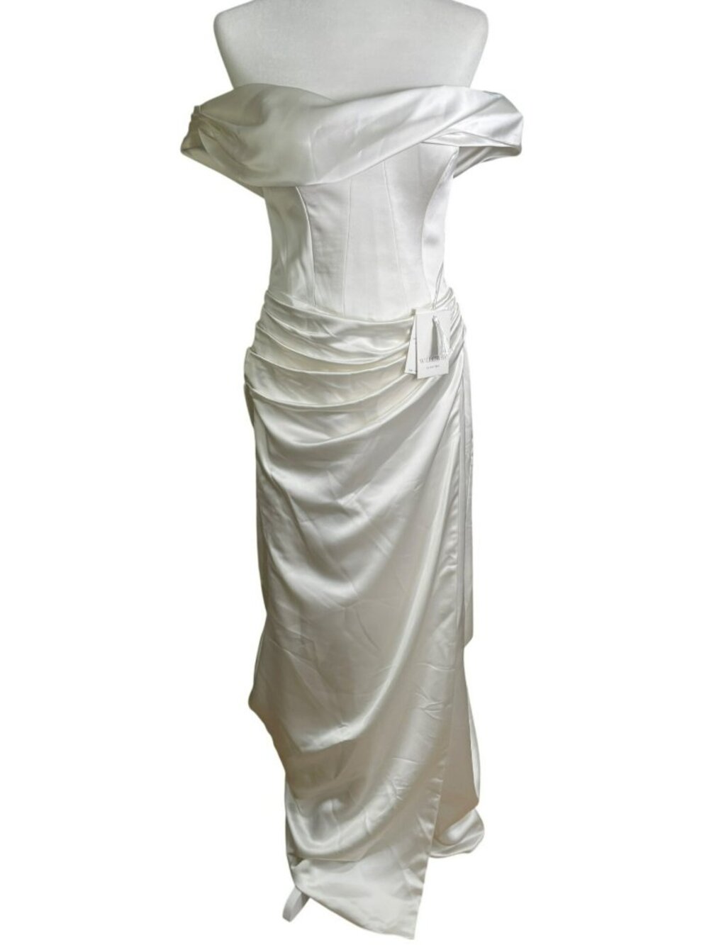 Willowby Ivory Satin Wedding Gown Off-The-Shoulder Draped Wmn's Sz 10 $2,000 NEW